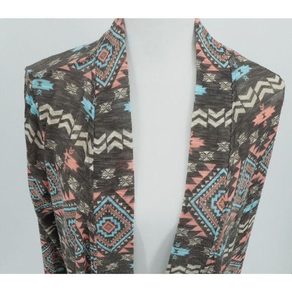 Aztec Print Cardigan Open Front Southwestern Boho Layering Festival Womens Small - Picture 3 of 9